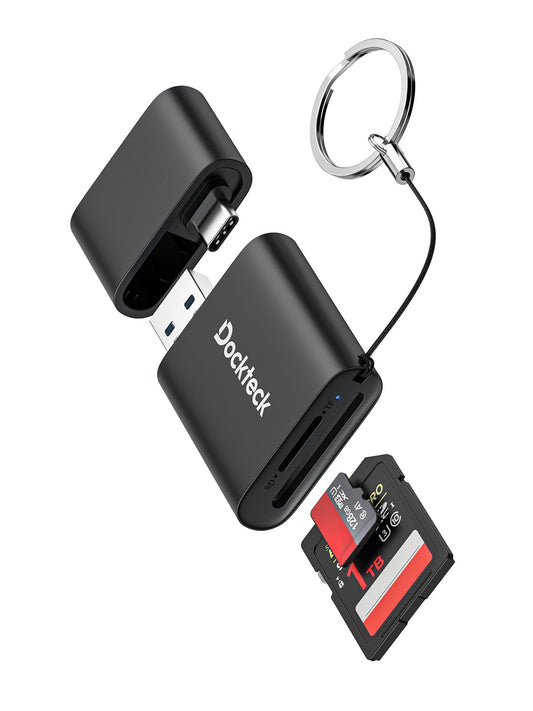 SD Card Reader, Dockteck USB 3.0 Card Reader to Micro SD Card Adapter, 5G SD Memory Card Reader, USB A - C Adapter, Dual-Slot Card Reader for UHS-I SD/Micro SD/SDHC/SDXC/MMC, Support OTG for Plug&Play