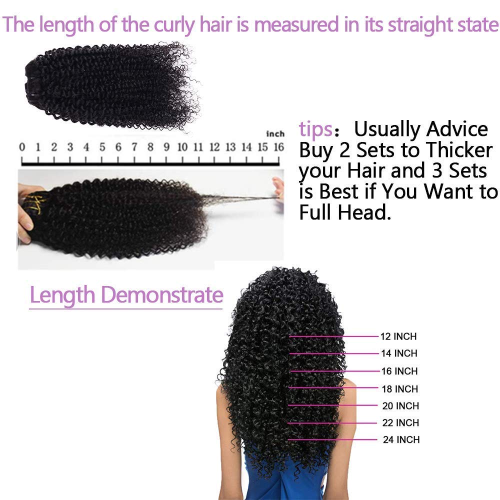 14 Inch Highlight P4/27 Kinky Curly Clip Ins Human Hair 110g 8pcs 20 Clips 3C 4A Curly Clip In Hair Extensions Real Human Hair Brazilian Virgin Hair Full Head for Women P4/27 Color