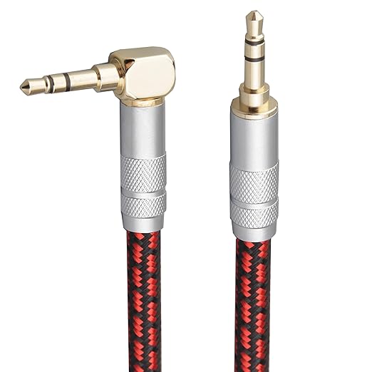 Primeda Audiophile High Purity Copper Aux Audio Cable 3.5mm Male to 3.5mm Male Audio Auxiliary Cord Gold-Plated Stereo HiFi Adapter Cable (Straight to Right Angle, 3.2ft/1m)