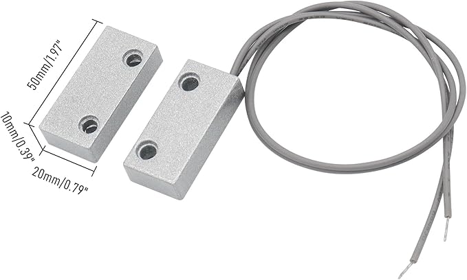 FOCMKEAS Magnetic Reed Switch Wired Surface Mount Normally Open NO Contact Sensor Alarm Magnetic Door Switch with 2 Wires, Zinc Alloy Sliver, MC-52