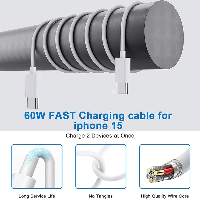 10FT iPhone 17/16e Fast Charger,2Pack 20W Dual Port USB C+A Power Adapter 10Foot Long USB C to C Fast Charging Cable Cord Quick Charging for iPhone 17 Air/17 Pro/17 Pro Max/16/16 Pro/15/15 Pro/Pro Max