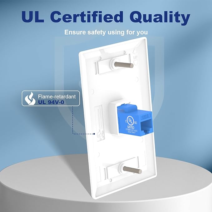 VCE Ethernet Wall Plate (UL-Listed), 1-Port CAT6 Wall Plate and Jack, RJ45 Keystone Outlet with Single Gang Low Voltage Mounting Bracket, Blue 2-Pack