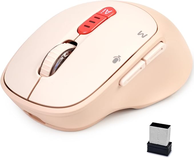 THINKKEEN AI Mouse, Bluetooth Wireless Mouse with Voice Input Search, Voice and Word Translation, Form Document Output, Code Generation, AI Writing, AI Drawing, Rechargeable, for Windows, macOS(Pink)