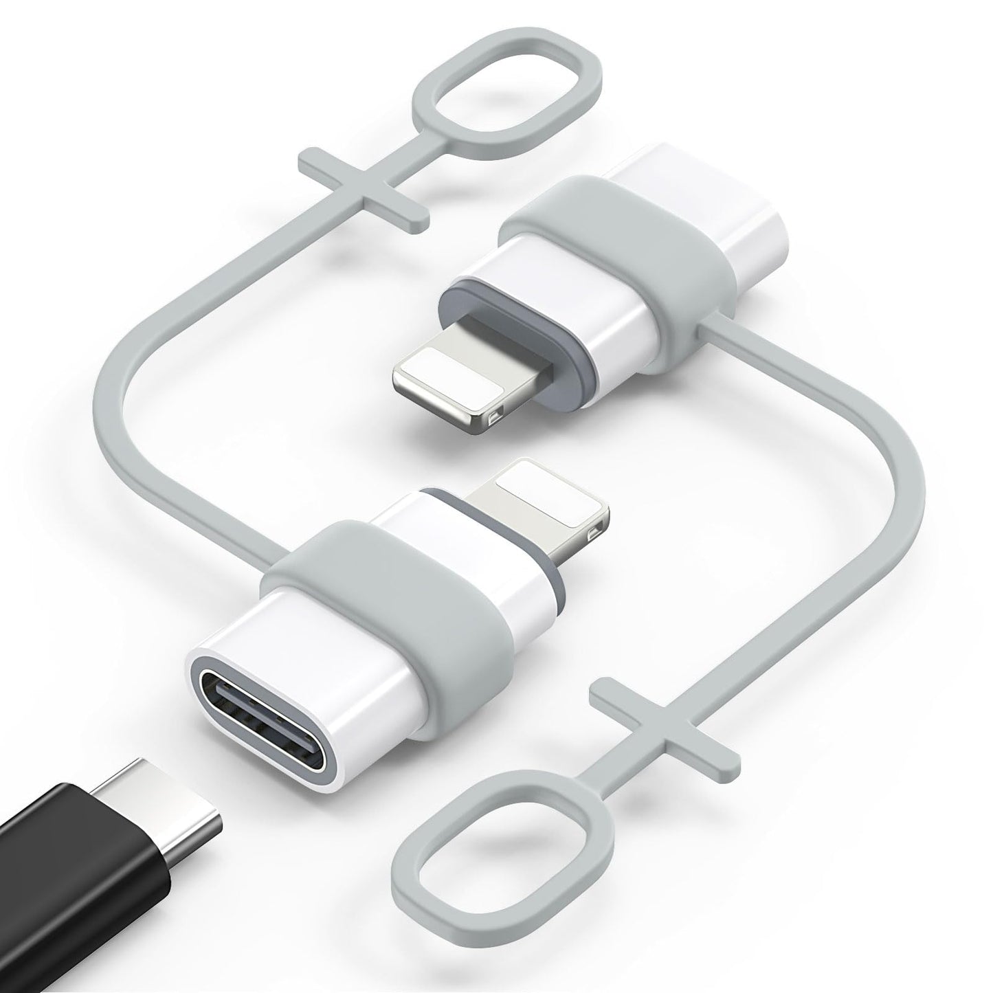 MoKo USB C to Lightning Adapter, Not for Audio/OTG, Lightning Male to USB C Female Adapter for iPhone 14/13/12/11/X Series, iPad/AirPods, Support Charging & Data Sync, with Anti-Lost Loop, White