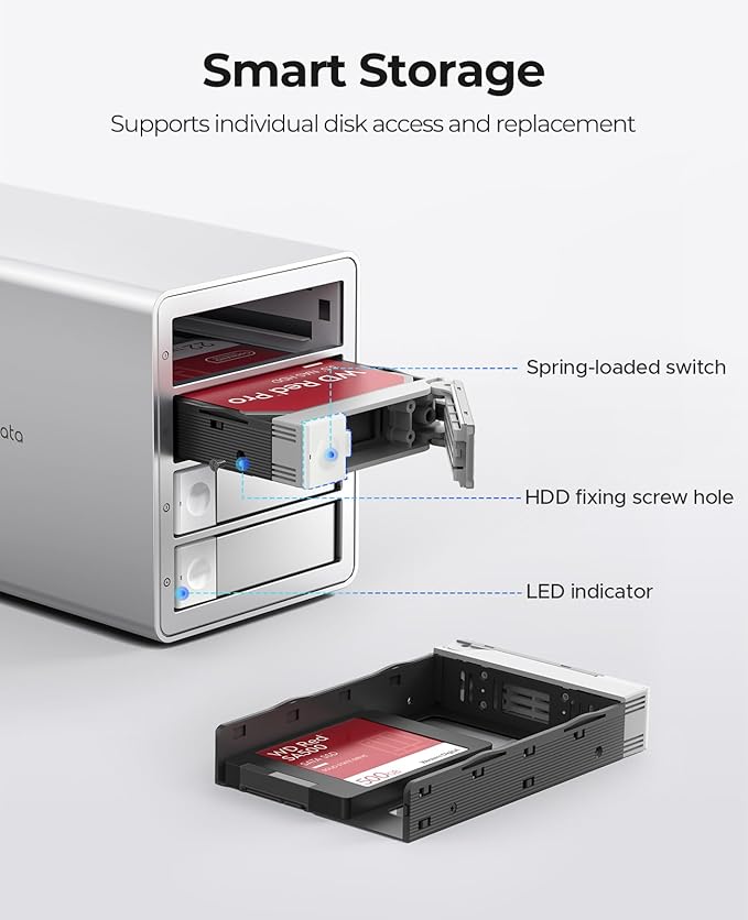 ORICO 4-Bay Hard Drive Enclosure USB 3.2 Gen 2 Aluminum DAS Enclosure USB-C Expansion, Max Up to 264TB, 3.5-Inch HDD, 150W Power Supply - 9948C3