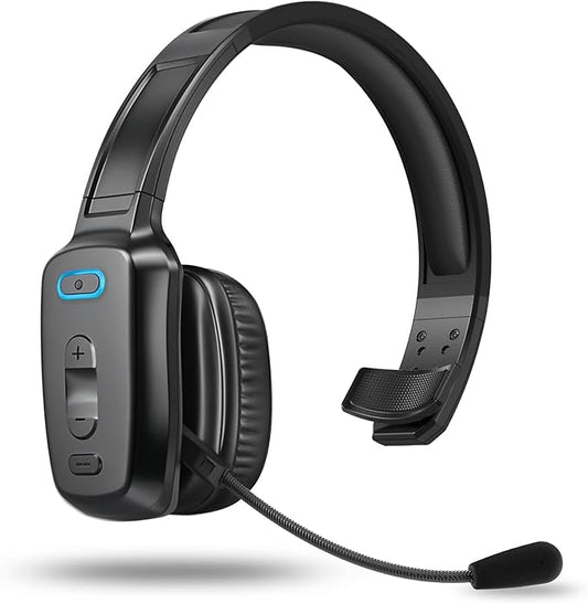 Bluetooth Headset, 60hrs AI Noise Canceling V5.2 Over Head Headphones, Single Ear Trucker Wireless Headset with Mic, Mute Button, Multipoint, for Phones PC Computer Truck Driver Office Work - Black