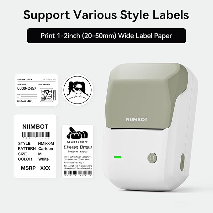 NIIMBOT B1 Label Maker Machine, Thermal Label Printer Easy to Use for Office, Home, Business, Came with 1 Roll White Label(Green)