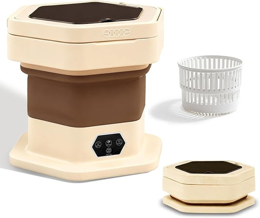Portable Washing Machine, 16L Upgraded Mini Washer with Spin Basket Laundry Machine for Baby Clothes, Underwear, Socks; Ideal for Travel, Dorms, Camping (khaki)