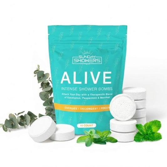 Alive Shower Bombs 10-Pack – Made in USA | Powerful Aromatherapy Steamers with Eucalyptus, Peppermint & Menthol | Energizing Scent for Morning Focus & Breathing Boost | Natural Self Care Gift