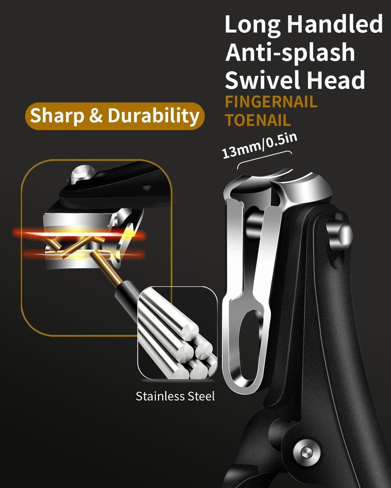 EBEWANLI Long Handle Toenail Clippers for Seniors Thick Toenails, 360 Degree Rotating Toe Nail Clippers for Men, Women, Sharp Sturdy Stainless Steel Angled Nail Cutter