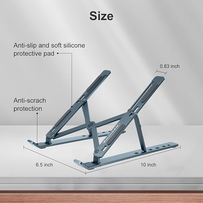 weourwe Ergonomic and Foldable Laptop Stand for Desk, Adjustable Riser, Fits All Laptops and Notebooks up to 17,Ultra-Thin,Ventilated Cooling,ABS+Silicone,Grey.