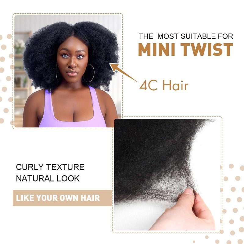 Vecago Afro Kinkys Bulk Human Hair, 4c Curly Hair for Permanent Sister Locs/Mini Twists/Braids/Repair Can Dye and Bleach(18 inch),Black