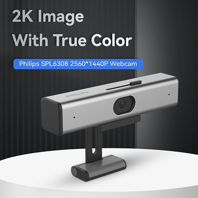 Philips Webcam for PC Streaming with Microphone - 2K Webcam for Desktop Web-Camera, Light Correction, Laptop Web Cam with 2 Mics, USB Camera for Gaming, Laptop/Mac/Zoom/YouTube/Video Calling/Office