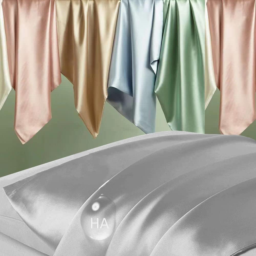 Mulberry Silk Pillowcase 2 Pack - Anti-Acne Queen Size Satin Pillow Covers for Hair & Skin | Grey