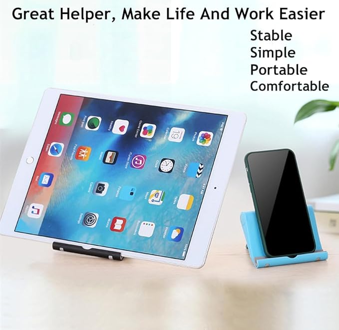 JUSDIQIR Adjustable Foldable Cell Phone Stand for Desk, Compatible with Most Smartphones and Tablets, Anti-Slip Rubber Base for Stability