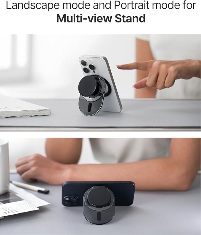 Sinjimoru Phone Grip Stand, Compatible with MagSafe, Adaptor Ring Included, 3000G Kickstand for iPhone 17/16/15/14/13. M-Tap Tok Stand Clear White