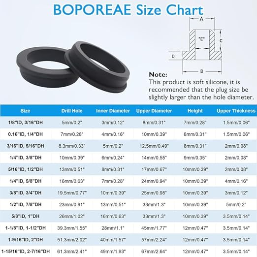 BOPOREAE 6 Pcs 1-1/2" Drill Hole, 1-1/8" ID Silicone Rubber Grommets for Wiring, Firewall Hole Plug, Top Hat Grommets for Vinyl Tubing in Hydroponic and Irrigation Systems Metal Wall Drywall