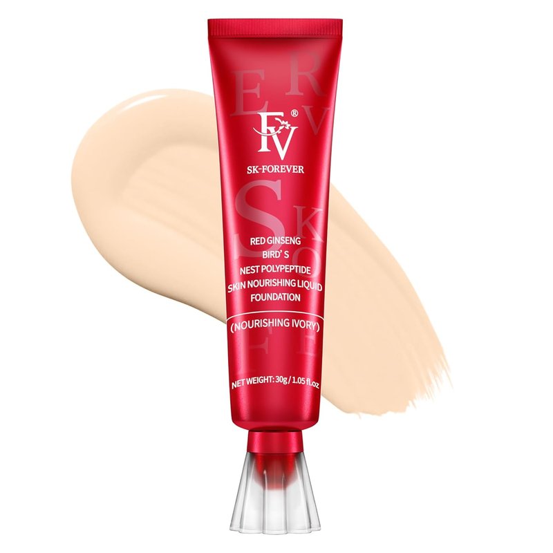 Dewy Liquid Foundation - Hydrating, Lightweight Formula for Medium-Full Coverage | Waterproof for Dry/Combination Skin, 30g, Nourishing Ivory