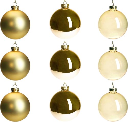 DN DECONATION Gold Glass Christmas Ornaments - Set of 9 Hanging Baubles for Tree Decoration | 3.15" Size