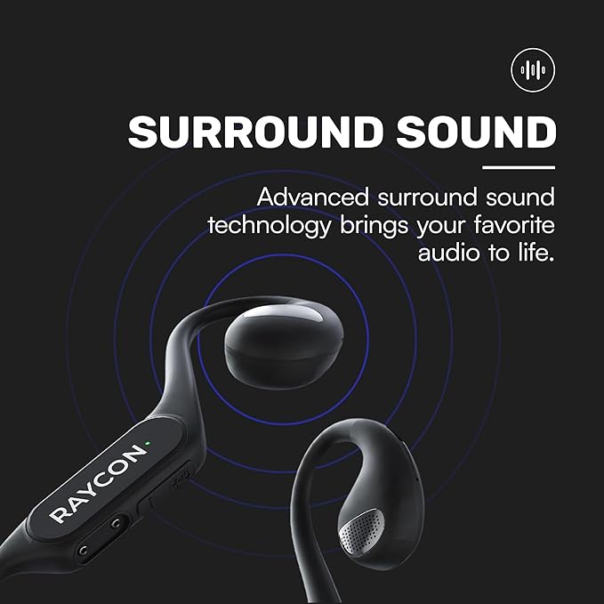 Raycon Open Bluetooth Headphones - Open Ear Running Headphones, Sweat & Water-Resistant Open Earbuds with Mic for Sports & Workouts, 12hr Playtime (Black)