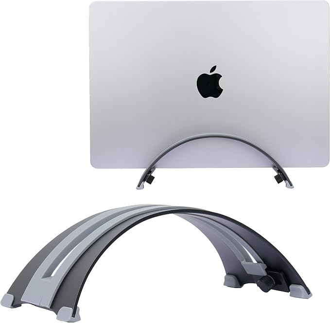 Psitek Adjustable Vertical Laptop Stand - 6061 Aluminum, CNC Precision, Anodized Finish, Fits All Laptops Including 17-inch, Ventilated Design, Anti-Slip Silicone Pads, ARC Shaped Stands