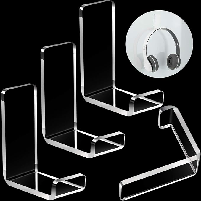 Weewooday 4 Pieces Headphone Hanger Headset Stand Holder Adhesive Wall Mount Headphone Hook for Desk Acrylic Gaming Earphones Hanger with Glues for Earphone Controller(Clear)