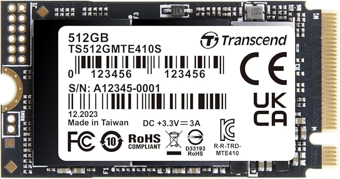Transcend 512GB M.2 2242 SSD MTE410S, PCIe Gen4x4 NVMe, Single-Sided Upgrade for Lenovo Legion Go, Steam Deck (with Adapter), Yoga Gen 6, Ultrabooks & Mini PCs (TS512GMTE410S)
