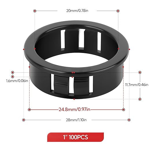 GAGIRA 100PCS 1" Black Cable Snap Bushing Grommet, Snap in Cord Bushing Protect Cables