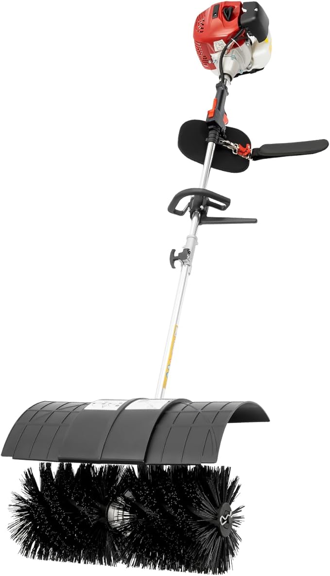 52CC 2 Stroke Gas Handheld Sweeper, 2.3HP Power Outdoor Backpack Broom Lawn Sweeper w/Manual Puller&Air Filter, Side-Mounted Snow Sweeping Broom for Driveway Street Turf Snow Artificial Grass Cleaning