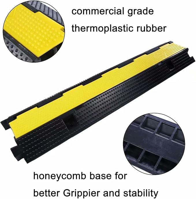 YONSHENG Rubber Cable Ramp Cord Cover Cable Protector Ramps Wire Hose Protective 1 Channel 22000Lbs Load Capacity Traffic Speed Bump for Asphalt Concrete Gravel Driveway Indoor Outdoor, 3 Pack
