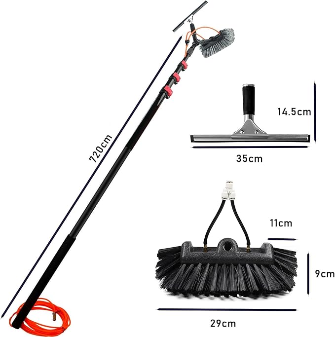 Window Cleaning Wand, Water Feeding Telescopic Brush for Pv Panel Cleaning - 12m/40ft, Roof Cleaning Tool Window Cleaner Kit,35cmbrushhead-6M/20FT,35cmbrushhead-5.4M/18FT