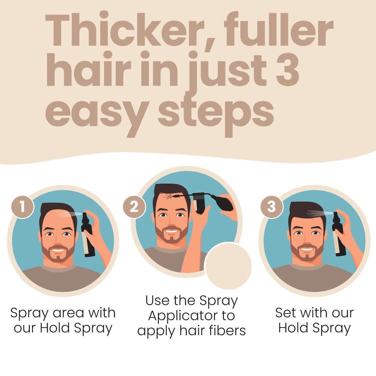 Hair Illusion Combo Kit - Hold Spray, 38g Hair Fiber Bottle, Applicator & Hairline Optimizer (Jet Black)