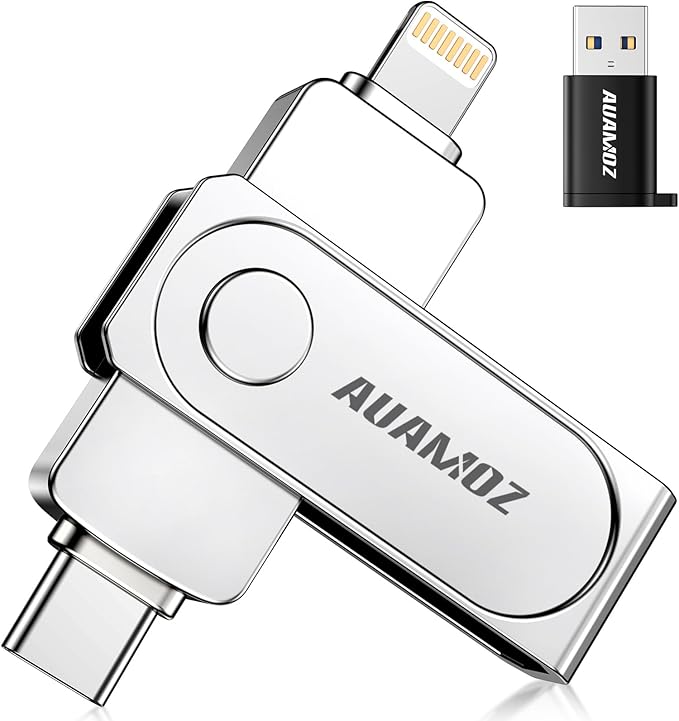 AUAMOZ 512GB Flash Drive Intended for iPhone, Memory Stick Storage Files Photos Videos Backup, Compatible with iPhone iPad Android PC, Plug and Play, No Application Required (Metal Silver)