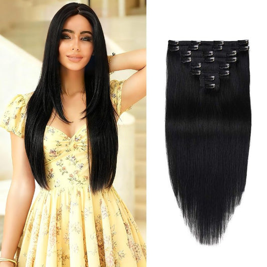 14" Remy Clip in Hair Extensions Human Hair Natural Black to Chestnut Brown Highlight Black for Beauty - Short Silky Straight 8pcs Real Hair Extensions Clip In Human Hair(14 inch 100g #(1BT6) P1B)