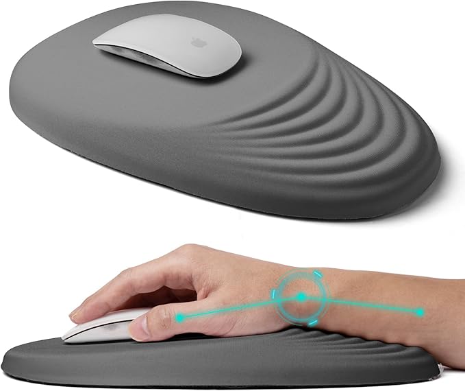 LSLXDCLJ Ergonomic Mouse Pad with Wrist Rest Support,Mousepad Relief Carpal Tunnel Pain, Entire Memory Foam Mouse Pad with Non-Slip PU Base, Wireless Mouse Pad, Gray
