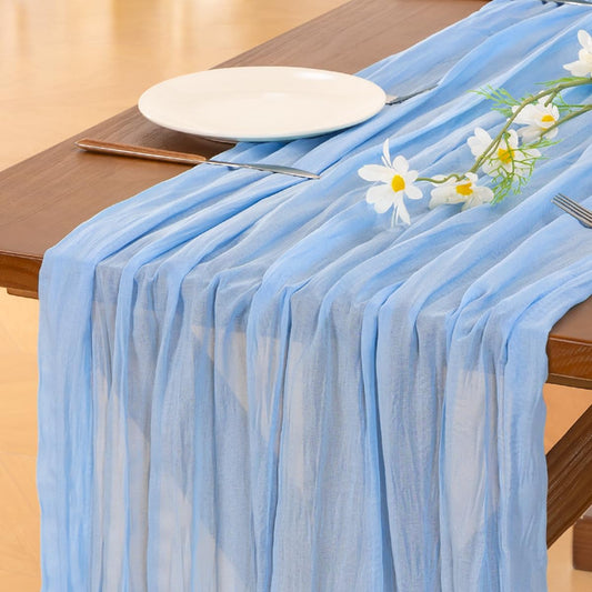 Socomi Cheesecloth Table Runner - 6pcs Blue Boho Rustic Gauze | 120 Inch for Weddings & Events