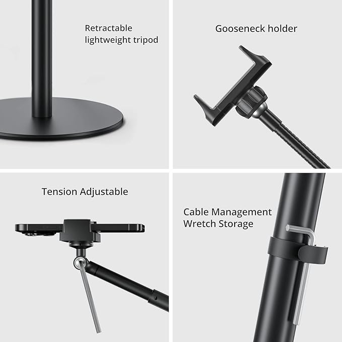 SupeDesk 12" Ring Light with Stand and Phone Holder,Overhead Phone Stand,2 Phone Holders,2700-6500K,3 Color Modes,10 Brightness Levels,Remote Control,Adjustable,Live Stream,Tiktok/YouTube