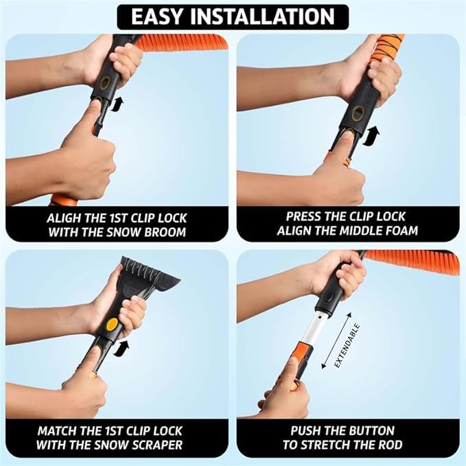EcoNour 63" Extendable Snow Brush & Ice Scraper with 360Â° Pivoting Head | Telescopic Aluminum Handle | Extra Long Snow Brush for Car Windshield, Roof & SUVs | Heavy Duty Ice Scraper for Trucks