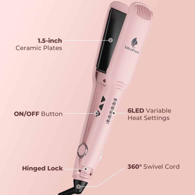 MiroPure 1.5 Inch Flat Iron, Hair Straightener with 30S Fast Heating & 60min Auto Shut-Off, Hair Straightener and Curler 2 in 1 with 3D Ceramic Floating Plates, Black