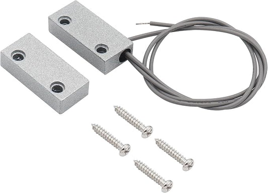 FOCMKEAS Magnetic Reed Switch Wired Surface Mount Normally Open NO Contact Sensor Alarm Magnetic Door Switch with 2 Wires, Zinc Alloy Sliver, MC-51