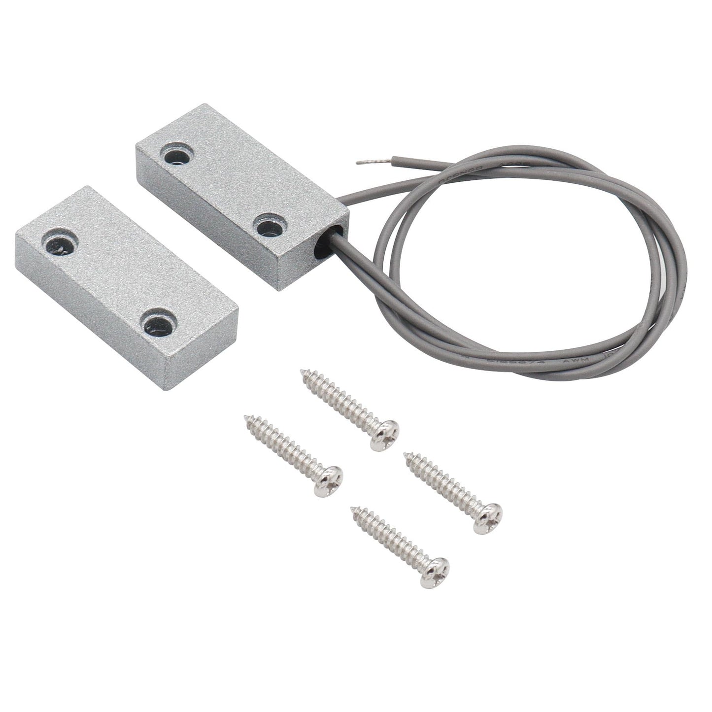 FOCMKEAS Magnetic Reed Switch Wired Surface Mount Normally Open NO Contact Sensor Alarm Magnetic Door Switch with 2 Wires, Zinc Alloy Sliver, MC-51