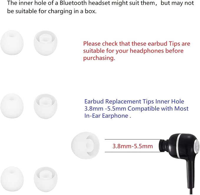 CYADCI 36 Pieces Small Earbud Tips Soft and Comfortable Silicone Earbud Tips Ear Bud Replacement Pieces Silicone Fit Most in-Ear Headphones，Inner Hole 3.8mm -5.5mm，Small White Replacement Eartips