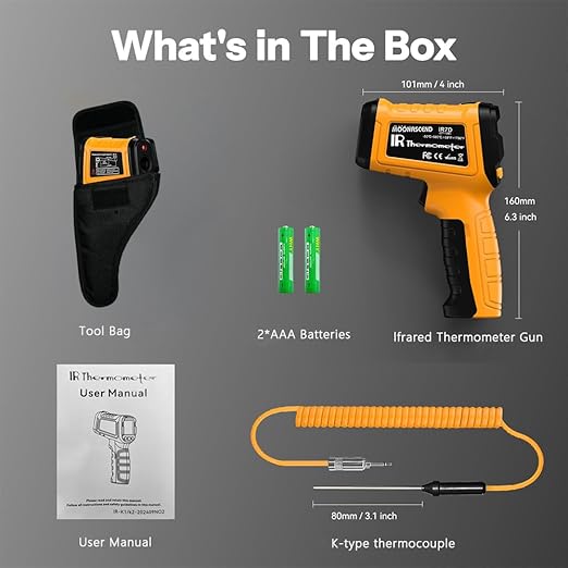 MOONASCEND Infrared Thermometer Temperature Gun -58°F to 1796°F, 50:1 Dual-Mode Temp Guns with K-Type Thermocouple for Internal Readings, HVAC Contactless Lazer IR Thermometers for Home & Industry