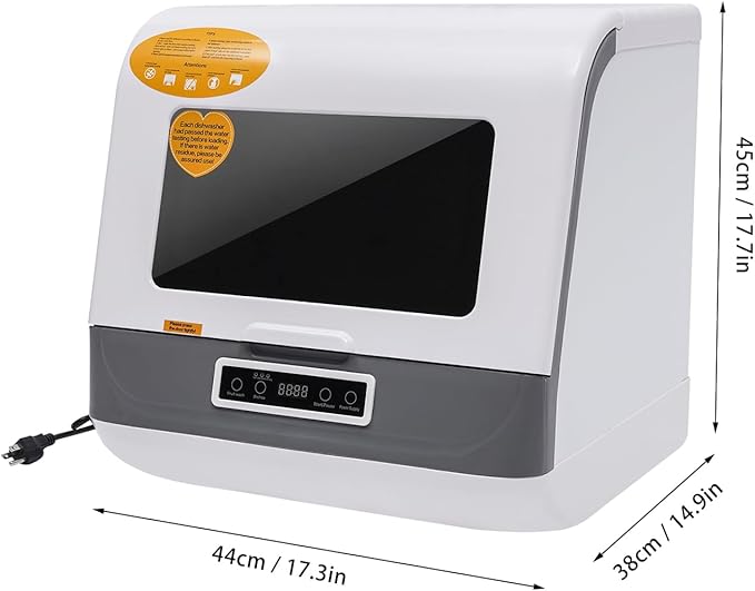 110V 800W Portable Dishwasher, Compact Dish Washing Machine Automatic Mini Dish Washing Machine Countertop Water Tank Dishwasher with 3 Washing Programs 360° Rotating Spray for House Dorm Apartment
