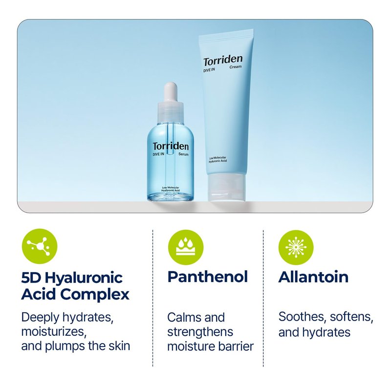Torriden DIVE IN Serum & Cream Set | Deep Hydrating Hyaluronic Acid Duo for Glass Skin - 1.69 fl. oz. & 2.71 fl. oz.