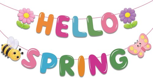 Hello Spring Banner - Colorful Spring Party Decorations with Bee, Butterfly & Flower | No DIY Needed