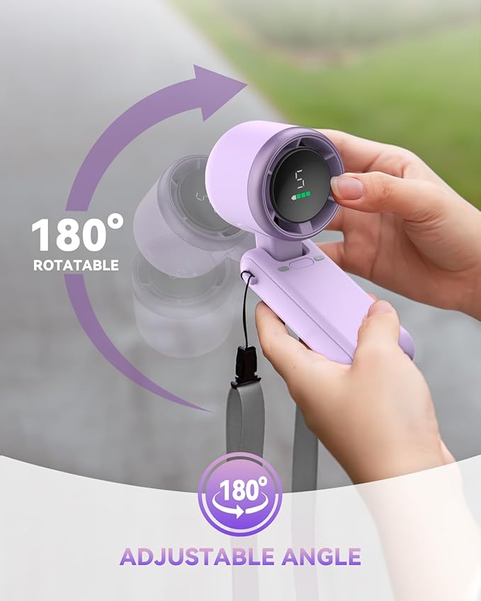 PlayHot Portable Handheld Turbo Fan, 5-Speed Personal Fan, USB-C Rechargeable Fan Up to 12 Hours, 3 IN 1 Hand Fan with Air Turbo Tech Cooling, Travel Fan for Cruise, Beach, Gifts for Women(Purple)