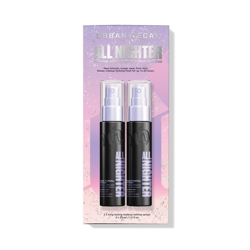 Urban Decay All Nighter Waterproof Makeup Setting Spray Travel Mini Set - Gifts for Her, Stocking Stuffers -Natural Finish, Up to 24HR Wear, Ultra-Fine Facial Mist, Foundation Face Primer