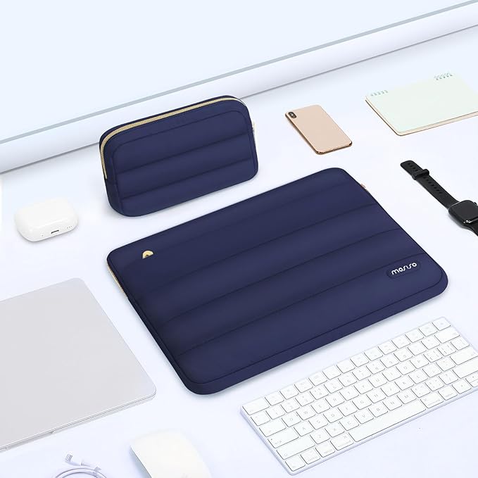 MOSISO Laptop Case 13.3 inch,13-13.3 inch Puffy Laptop Sleeve Compatible with MacBook Neo/Air 13.6 M5 M4 M3 M2 M1/Pro 13/14,HP Dell ASUS Lenovo,Polyester Horizontal Bag with Small Case, Navy Blue