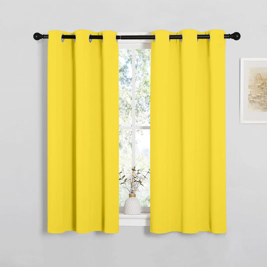 NICETOWN Thermal Insulated Bedroom Curtain Panels - Solid Grommet Drapes, Bright Yellow, 34x45 Inch (1 Pair)